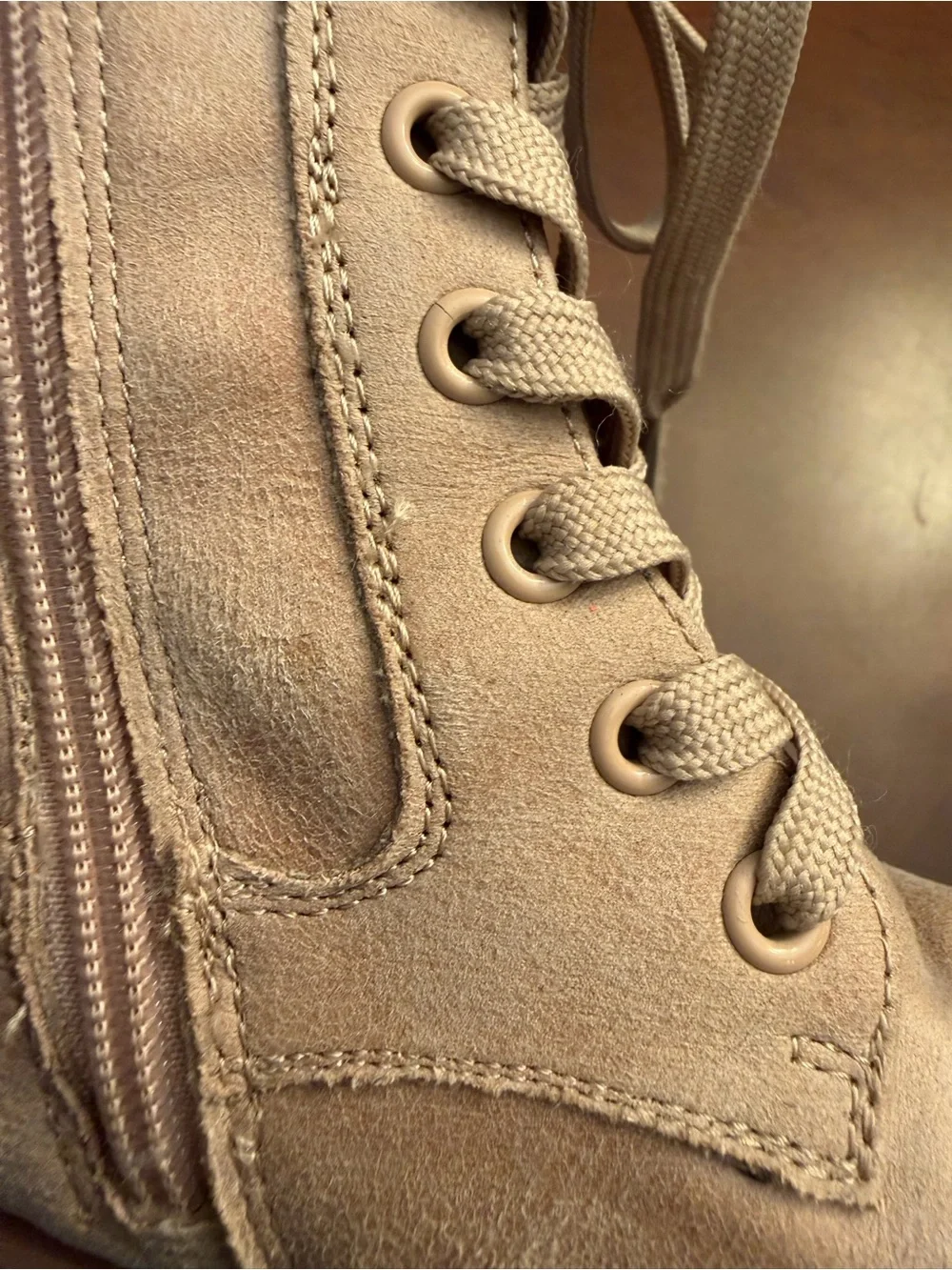 MIA Tan Lace-Up Combat Boots with Glitter Sole Zip-up Girls Size 12 M